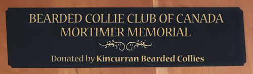 Bearded Collie Club of Canada Mortimer Memorial; Donted by Kincurran Bearded Collies